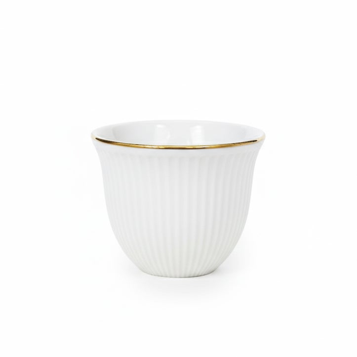 Shallow CAWA White Porcelain Coffee Cups with Gold Rim – 12 PCS, 90ml Arabic Gahwa & Espresso Cups | Elegant White Tea Cups for Ramadan, Eid, Diwali, Brunch - Image 4